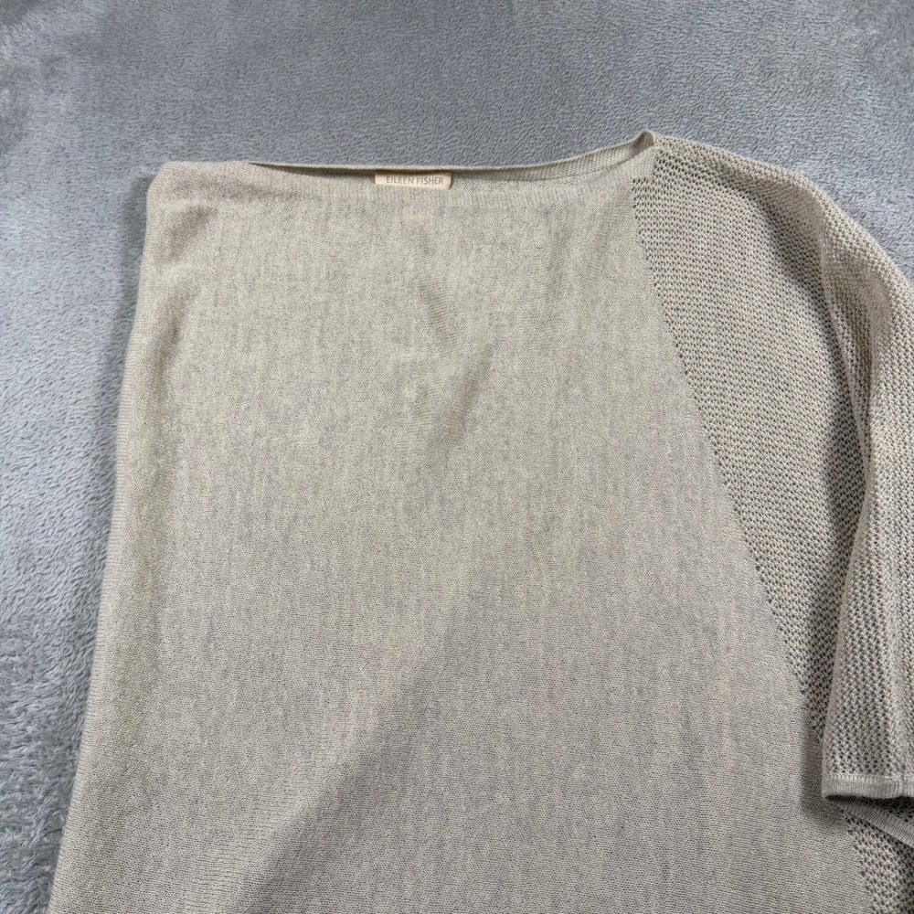 Eileen Fisher Poncho Wrap Women OS Tan Italian Yarn Asymmetric Knit - Picture 3 of 8